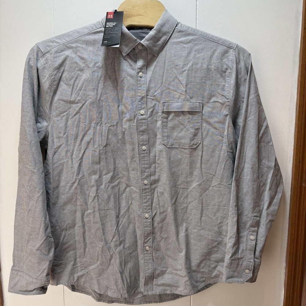 Under Armour Shirt Mens Size 2XL Gray Loose‎ Fit Button Up Long Sleeve NEW W TAG